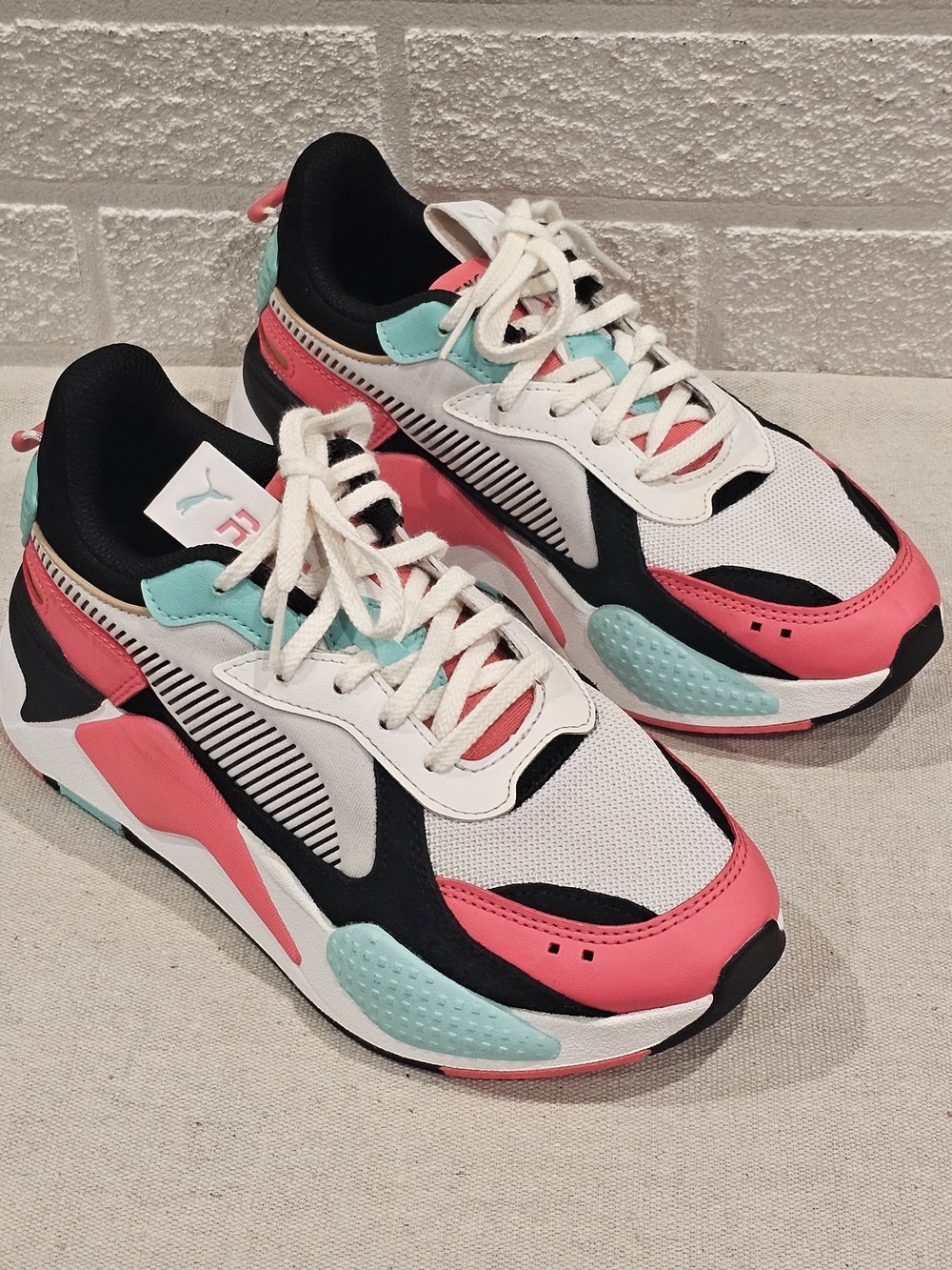Puma RS-X Sneakers Running Shoes Girls Size 5.5C Pink, Black, Mint Green, White